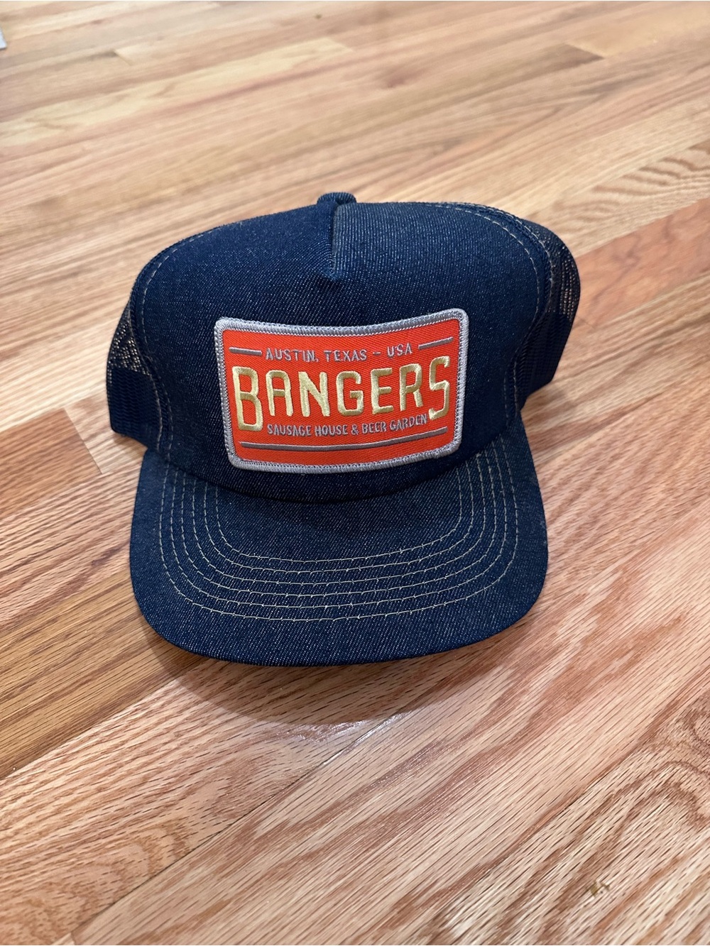 Bangers Denim Trucker Hat with Red Patch
